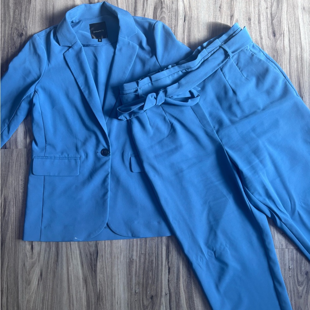 Dynamite Blue Suit Blazer and Paperbag Pants